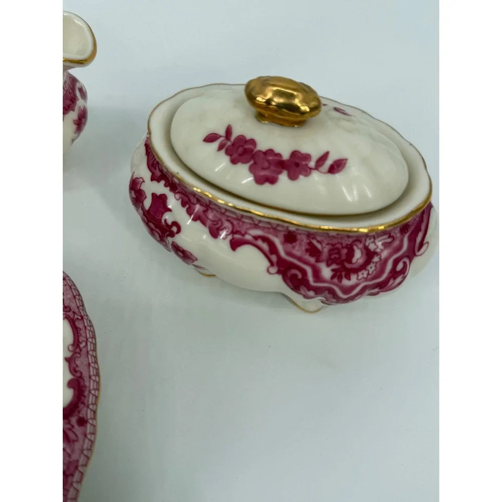Bristol House Pink Floral Creamer Sugar Bowl Dish Set‎ Gold Trim Vintage